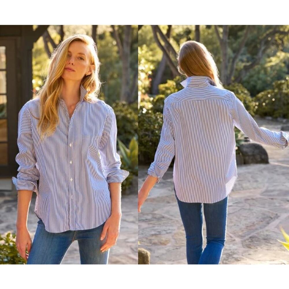 Frank & Eileen Eileen Relaxed Button-Up Shirt Superluxe Navy Thin Stripe Sze XXS